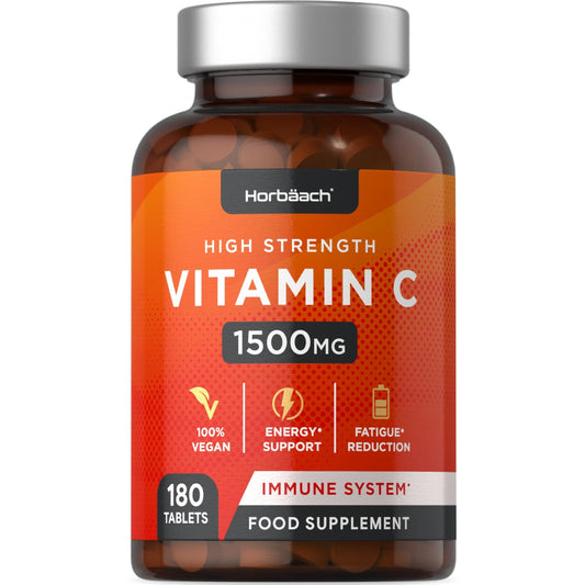 Vitamin C Tablets 1500mg | 180 Count | High Strength Vegan Supplement | No Artificial - NutriGlobal