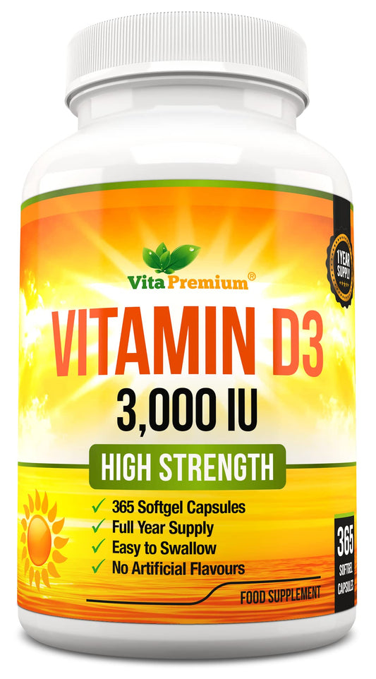 Vitamin D 3,000 IU, High Strength Vitamin D3 Supplement, 365 Easy to Swallow Softgels - NutriGlobal