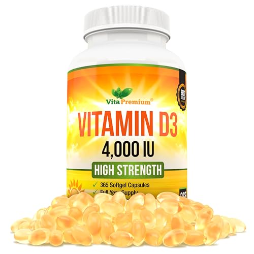 Vitamin D 4,000 IU Softgels, Maximum Strength Vitamin D3 Supplement, 365 Easy to Swallo - NutriGlobal