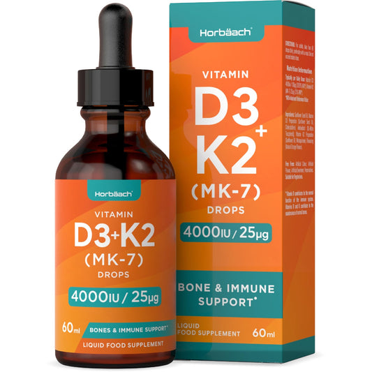 Vitamin D3 K2 Drops | 60mL | High Strength Vitamin D3 4000iu and K2 25ug | No Artificial - NutriGlobal