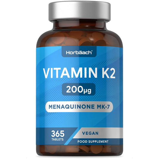 Vitamin K2 MK7 200ug | 365 Vegan Tablets | High Strength Menaquinone MK-7 - NutriGlobal
