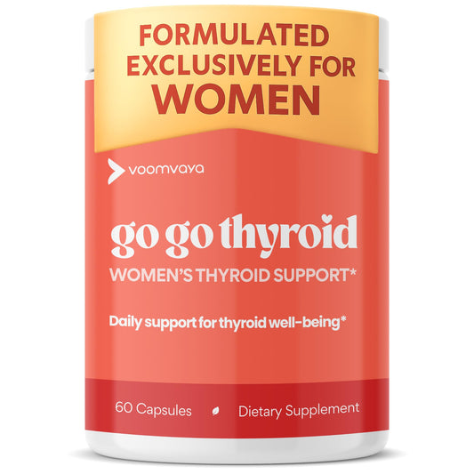 VoomVaya Go Go Thyroid - Thyroid Support for Women 30+ - Female-Focused Hormonal Balance & Thyroid Supplement with Iodine, Selenium & L Tyrosine - 3rd Party Tested - 60 Capsules - NutriGlobal