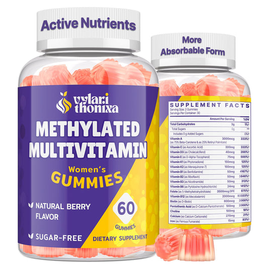 Vylarithonixa Methylated Multivitamin Gummies for Women – MTHFR Supplement Contains Methylfolate, Methylated B12, TMG & Vitamins A C E K – Energy, Immune & Skin Support - NutriGlobal