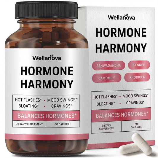 Wellanova Hormone Harmony for Women – Natural Hormonal Balance Support for Menopause & Perimenopause – Hot Flashes, Mood Swings, Cravings, Bloating Relief – 60 Capsules - NutriGlobal