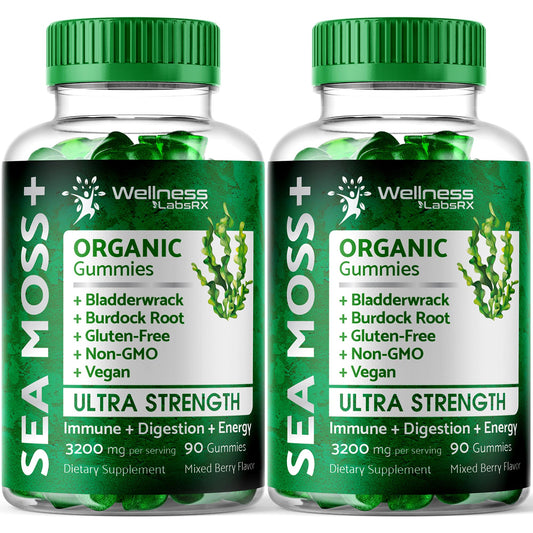 WELLNESS LABSRX Sea Moss Gummies, 3200mg Organic Seamoss, Irish Sea Moss - NutriGlobal
