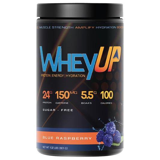 WheyUP Clear Whey Isolate Protein Powder, Blue Raspberry - 150mg Caffeine - 20 Servings - NutriGlobal