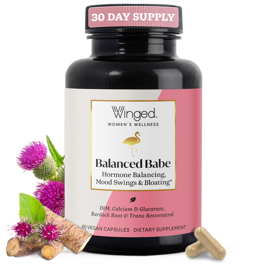 Winged Wellness Balance Babe, Hormone Balance & Estrogen Detox Supplement for Women - 100mg DIM & Calcium D-Glucarate & Milk Thistle for PMS Bloating, Cramps, Mood & Hormonal Acne Support, 60 Capsules - NutriGlobal