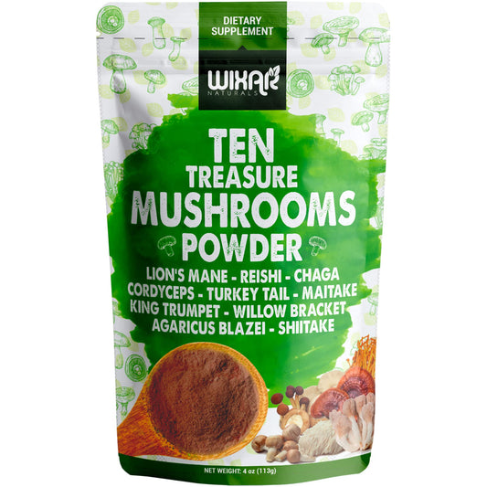 Wixar Mushroom Powder - Ten Treasure Mushrooms Extract Supplement Blend for Coffee - NutriGlobal