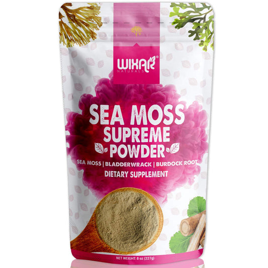 Wixar Wildcrafted Sea Moss Powder – (8 Ounces) – Natural Irish Sea Moss and Bladderwra - NutriGlobal