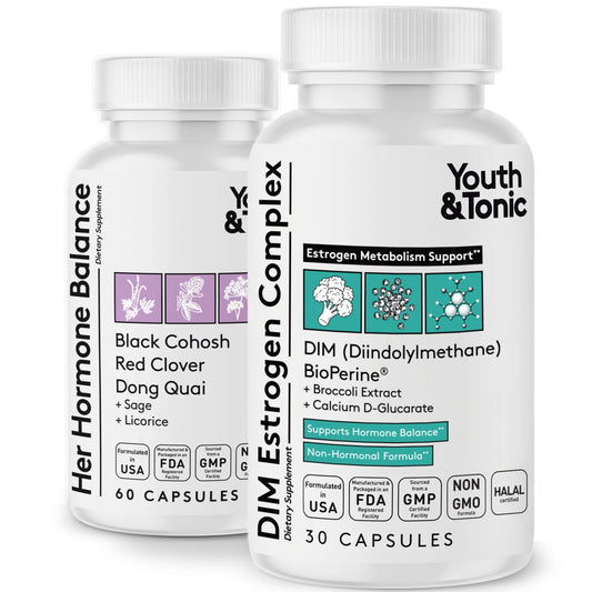 Youth & Tonic DIM Supplement for Women – Estrogen Metabolism & Hormonal Support – Menopause, Perimenopause & Premenopausal Bundle, 90 Capsules - NutriGlobal