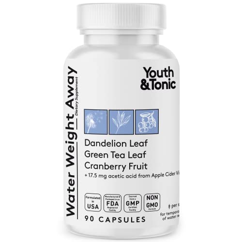Youth & Tonic Natural Water Pills (90 Count) for Swelling Belly Bloating - NutriGlobal