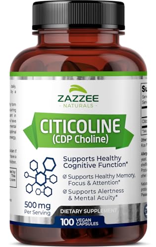 Zazzee Extra Strength Citicoline CDP Choline, 500 mg per Serving, 100 Vegan Capsules - NutriGlobal