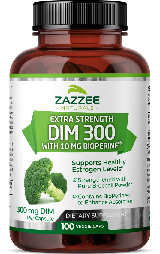 Zazzee Extra Strength DIM 300, 10 mg BioPerine and 300 mg DIM per Capsule, 100 Vegan - NutriGlobal