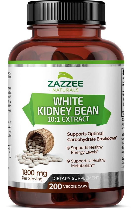 Zazzee White Kidney Bean 10:1 Extract, 18,000 mg Strength, 200 Vegan Capsules, Over 2 Month Supply - NutriGlobal