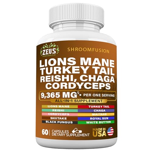 Zeus Naturals Lions Mane Capsules, Mushroom Supplement with Turkey Tail, Cordyceps - NutriGlobal