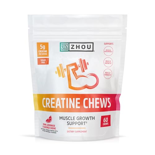 Zhou Nutrition Creatine Monohydrate Chewables 5g for Men & Women, Sugar Free - NutriGlobal