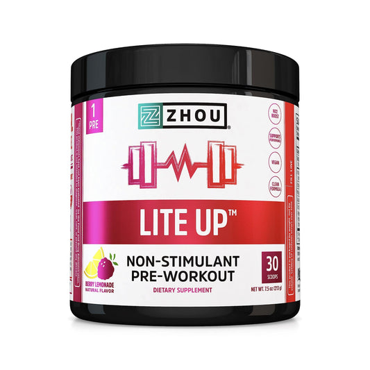 Zhou Nutrition Lite Up, Non-Stimulant Pre Workout Powder, Caffeine Free Nitric Oxide - NutriGlobal