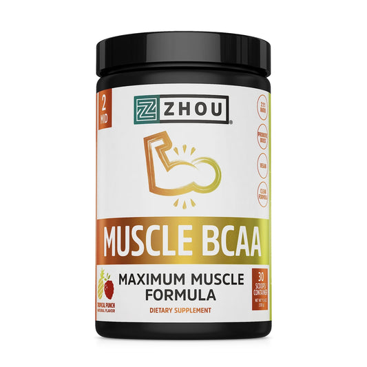 Zhou Nutrition Muscle BCAA Powder, Vegan Muscle Recovery, Natural, Clean Formula - NutriGlobal