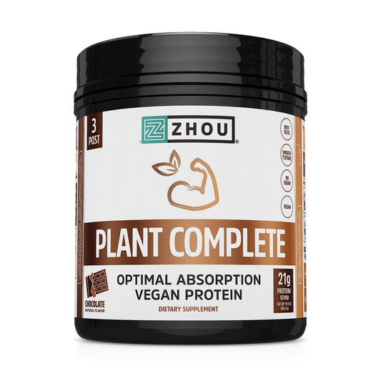 Zhou Nutrition Plant Based Vegan Protein Powder, Best Absorption Digest Score, Complete - NutriGlobal