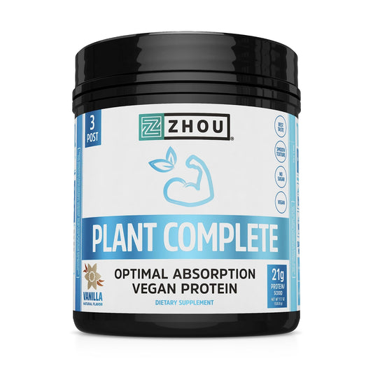 Zhou Nutrition Plant Based Vegan Protein Powder, Best Absorption Digest Score, Complete - NutriGlobal