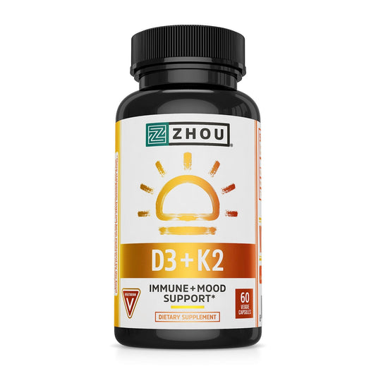 Zhou Nutrition Vitamin D3 K2, Bone and Heart Health Formula 5000 IU Vitamin D3 & 90 mcg - NutriGlobal