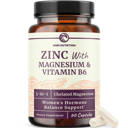 Zinc and Magnesium Supplement with Vitamin B6 | Women’s Hormone Balance, Menstrual Cycle & Immune Support | High Absorption Chelated Magnesium Glycinate with Zinc Picolinate and VIT B6 | 60 Ct - NutriGlobal