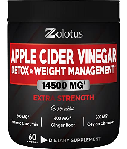 Zolotus 14x Strength Apple Cider Vinegar Capsules, Equivalent to 14500mg, with Turmeric - NutriGlobal