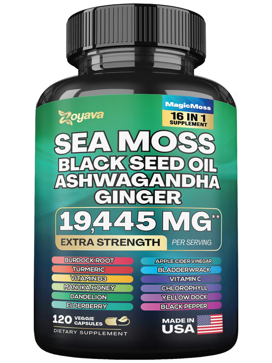 Zoyava Sea Moss 7000mg Black Seed Oil 4000mg Ashwagandha 2000mg Turmeric - NutriGlobal